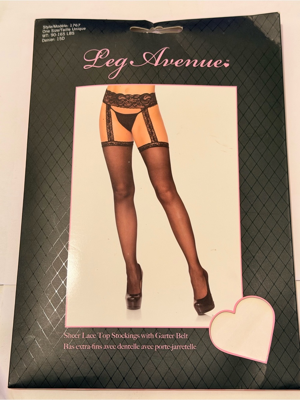 Leg Avenue Black Sheer Lace Top Stockings with Garter Belt